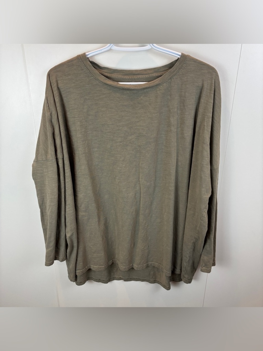 Pact Khaki Green Long Sleeve Cotton T-Shirt sz S Oversized Roomy Organic Tee Top